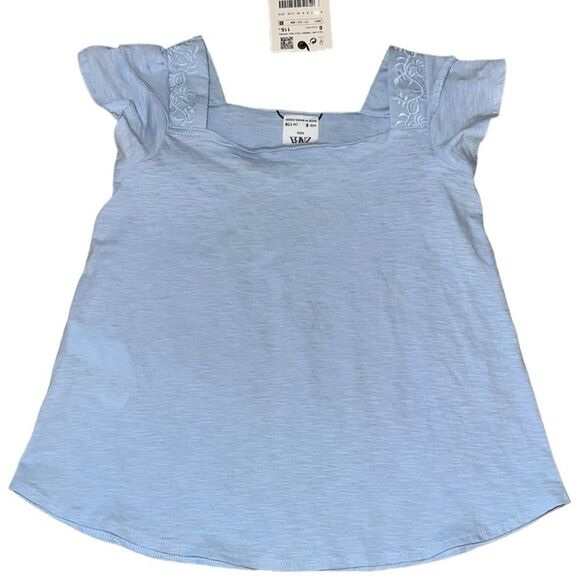 ZARA Kids | Blue | SQUARE NECK EMBROIDERY TOP - Picture 2 of 5